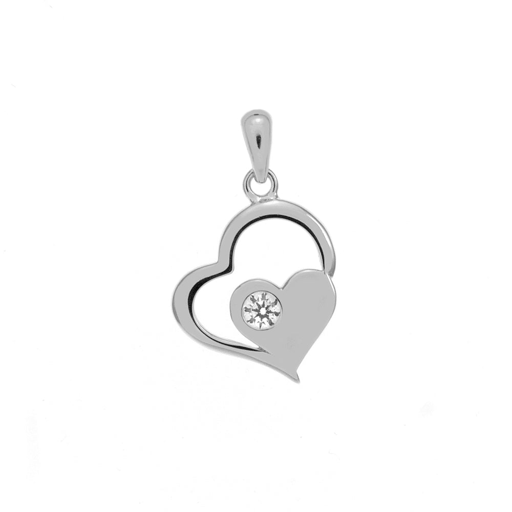 Double Heart CZ Sterling Silver Rhodium Pendant