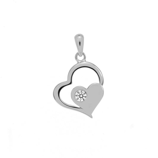 Double Heart CZ Sterling Silver Rhodium Pendant