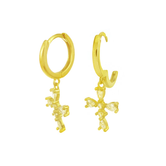 Gold-Plated Huggie Hoop Earrings with Cross Charm