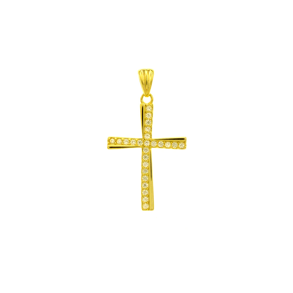 CZ Cross Sterling Silver Gold Plated Pendant