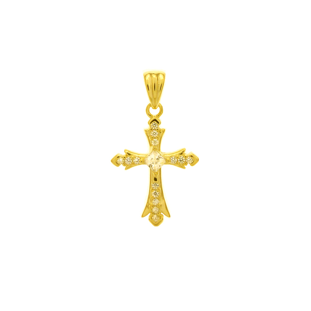 Sterling Silver Gold Plated CZ Cross Pendant