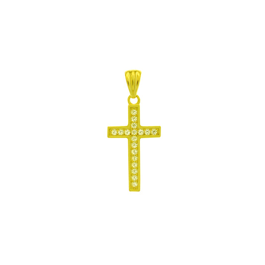 Pave CZ Cross Sterling Silver Gold Plated Pendant