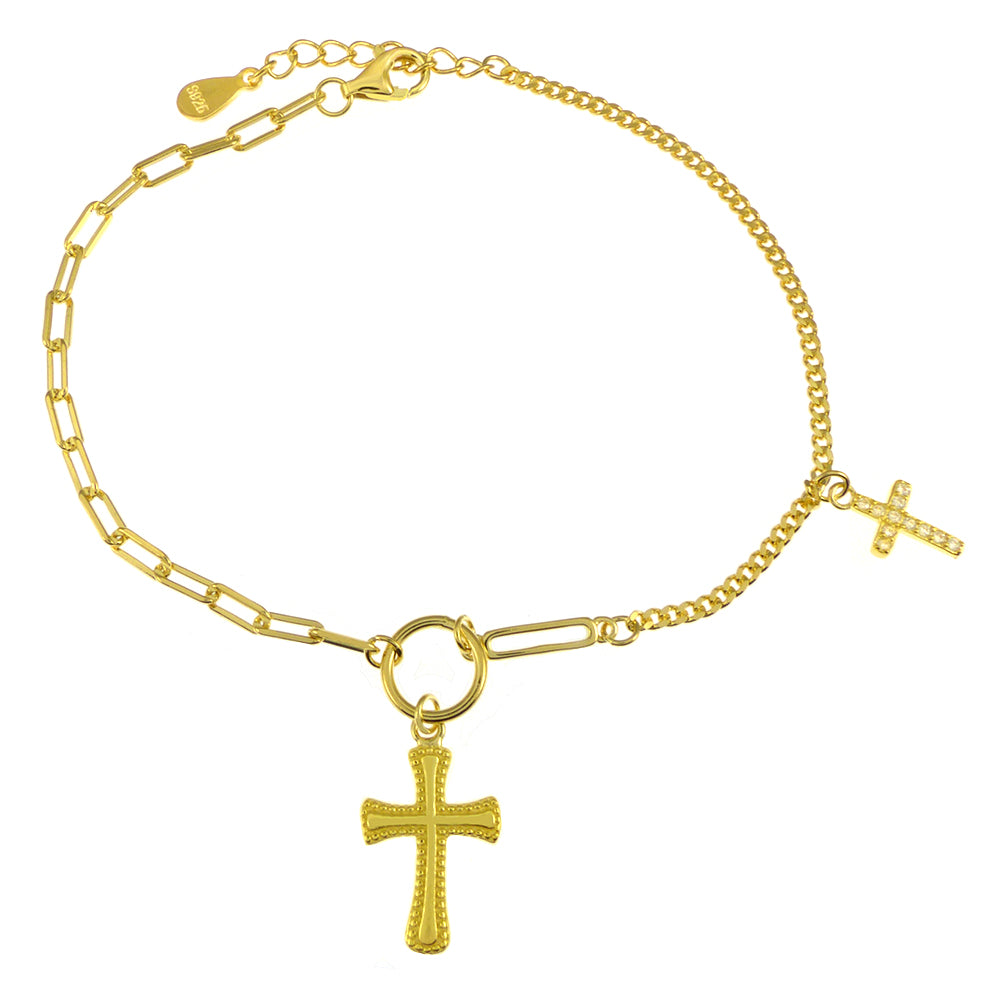 sterling silver gold plated chains bracelet with cross charms