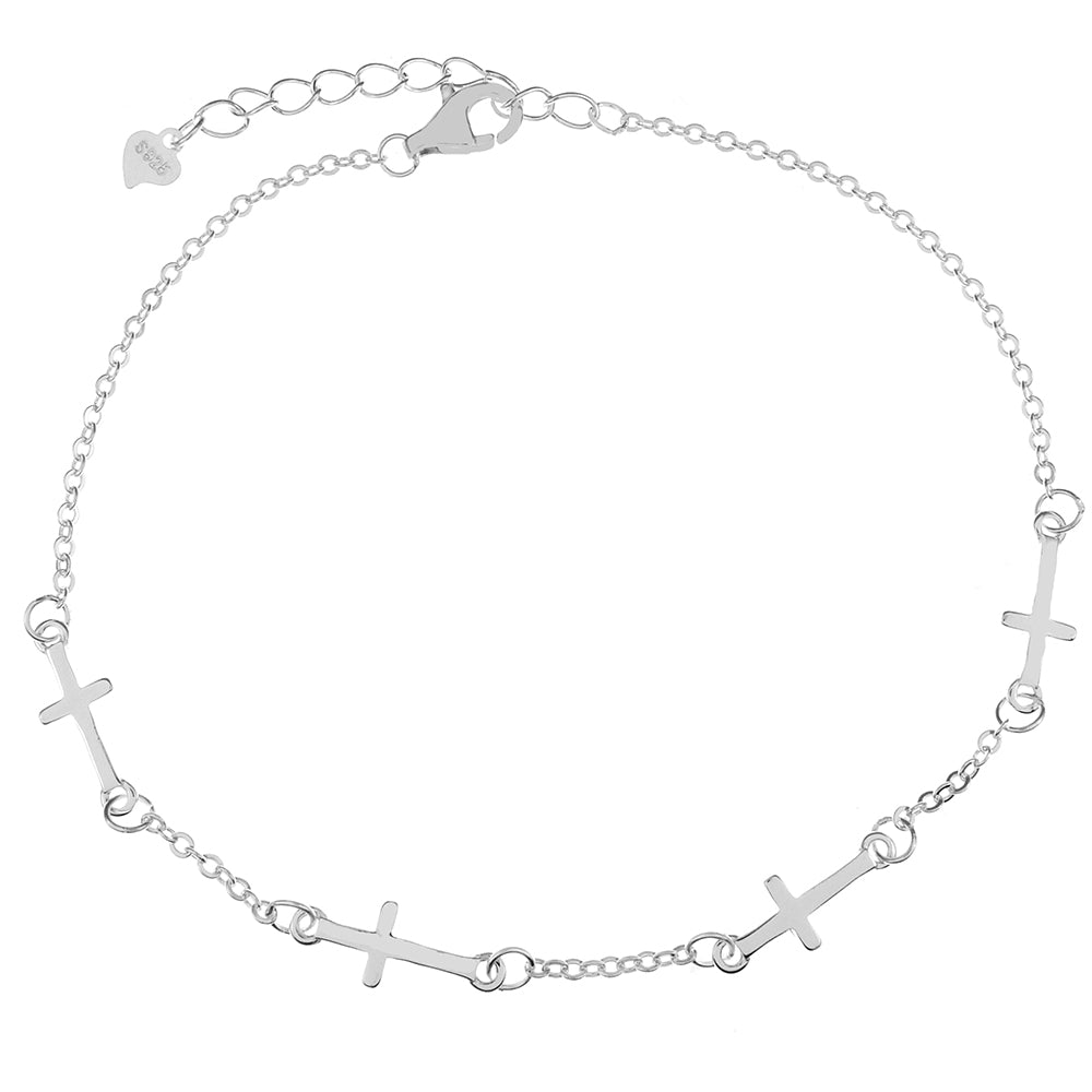 Sideways Cross Sterling Silver Bracelet