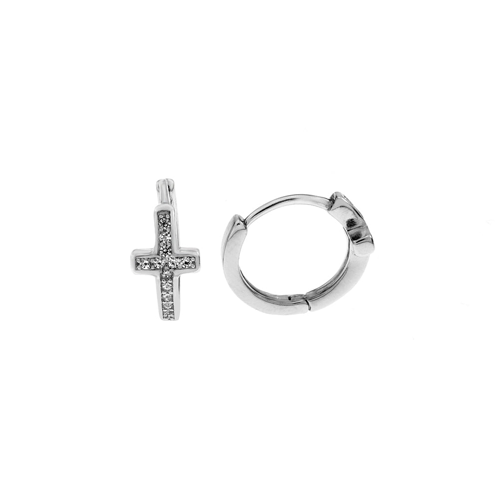 CZ Cross Huggie Hoop Earrings