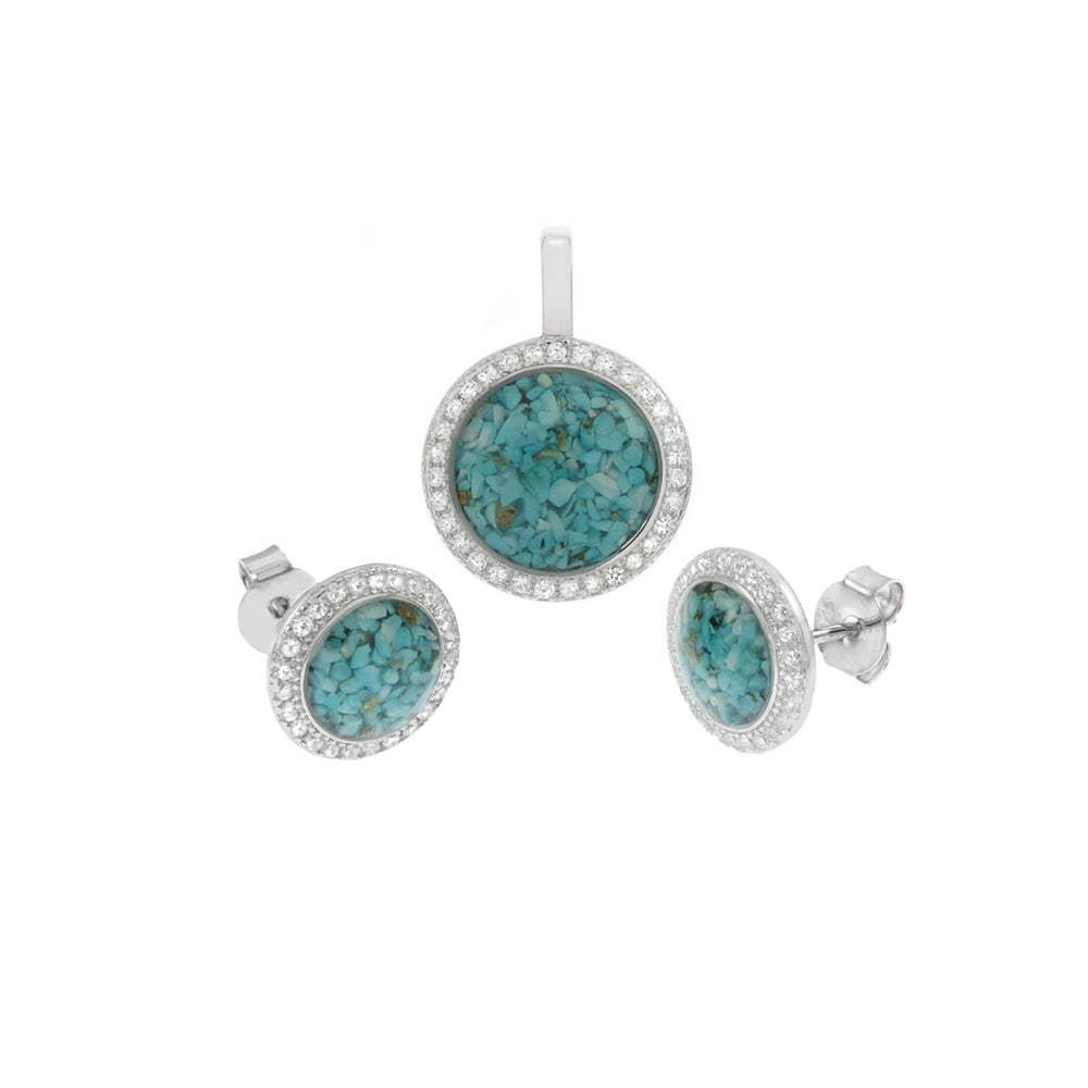 Round Turquoise with CZ Earrings & Pendant Set