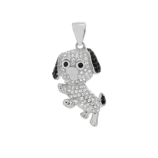 Black & White Pave CZ Dog Pendant