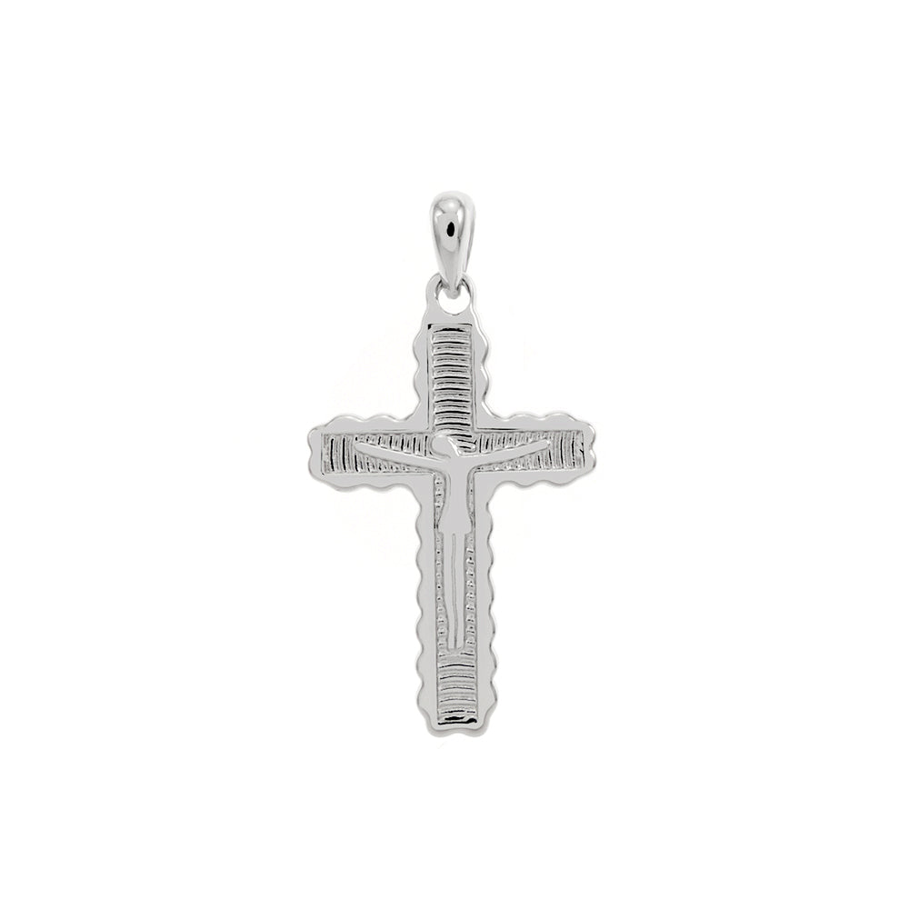 rippled edges silver crucifix necklace pendant