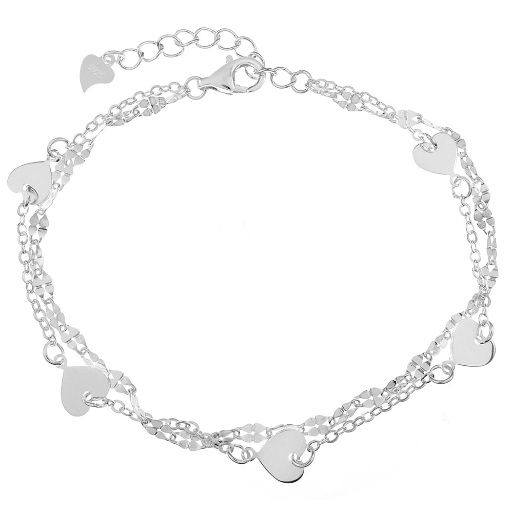 Double Link Sterling Silver Heart Bracelet