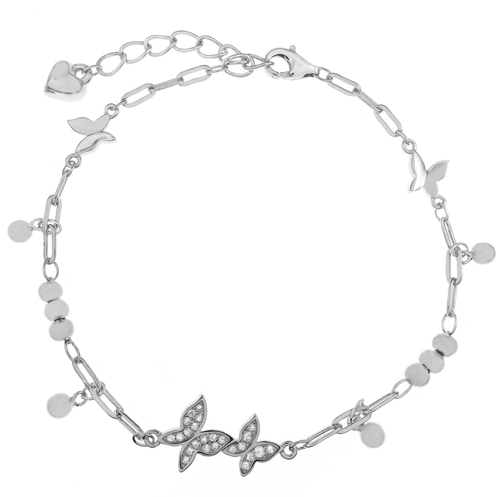 CZ Butterflies Sterling Silver Rhodium Bracelet