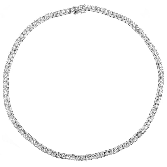 4mm Round CZ Tennis Necklace Rhodium Plated Sz 16"