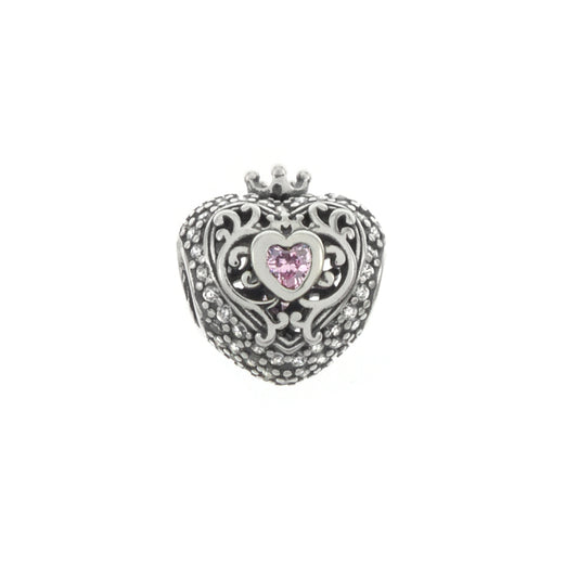 CZ Heart Bead Sterling Silver Rhodium Charm