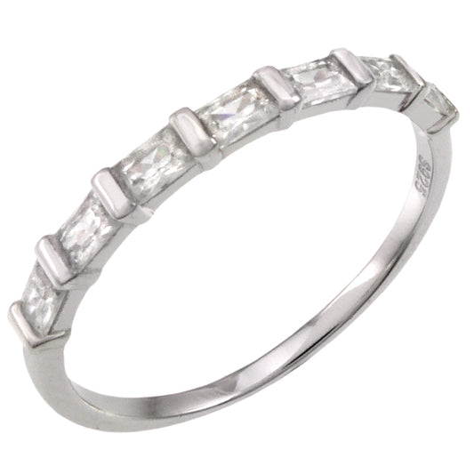 Baguette CZ Sterling Silver Rhodium Band Ring