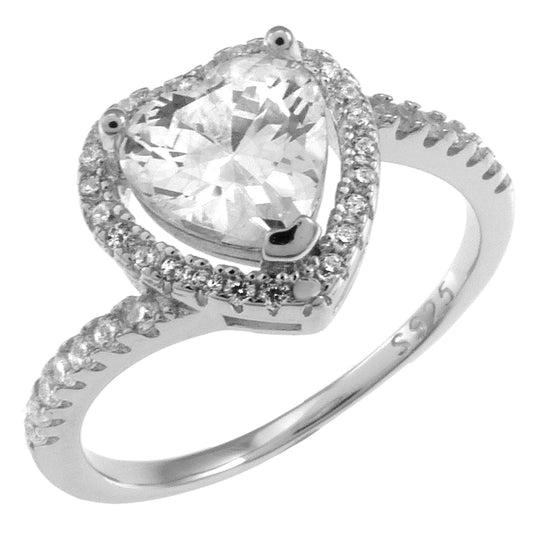 Cubic Zirconia Heart in Halo Engagement Ring