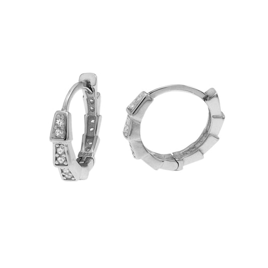 Sterling Silver Rhodium CZ Huggie Hoop Earrings