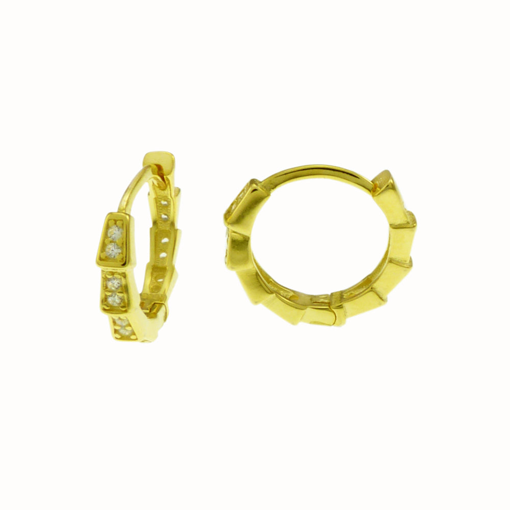 Gold Plated Sterling Silver CZ Huggie Hoop Earrings