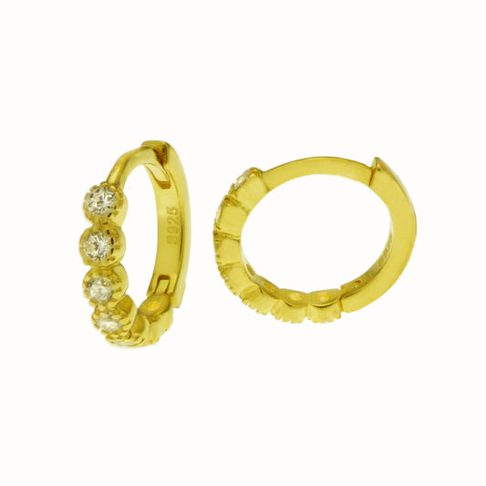 Gold Plated Sterling Silver CZ Huggie Hoop Earrings