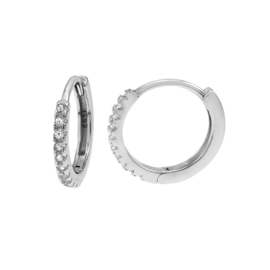 Sterling Silver CZ Huggie Rhodium Hoop Earrings