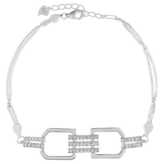 Fancy CZ Double Link Box Chain Bracelet