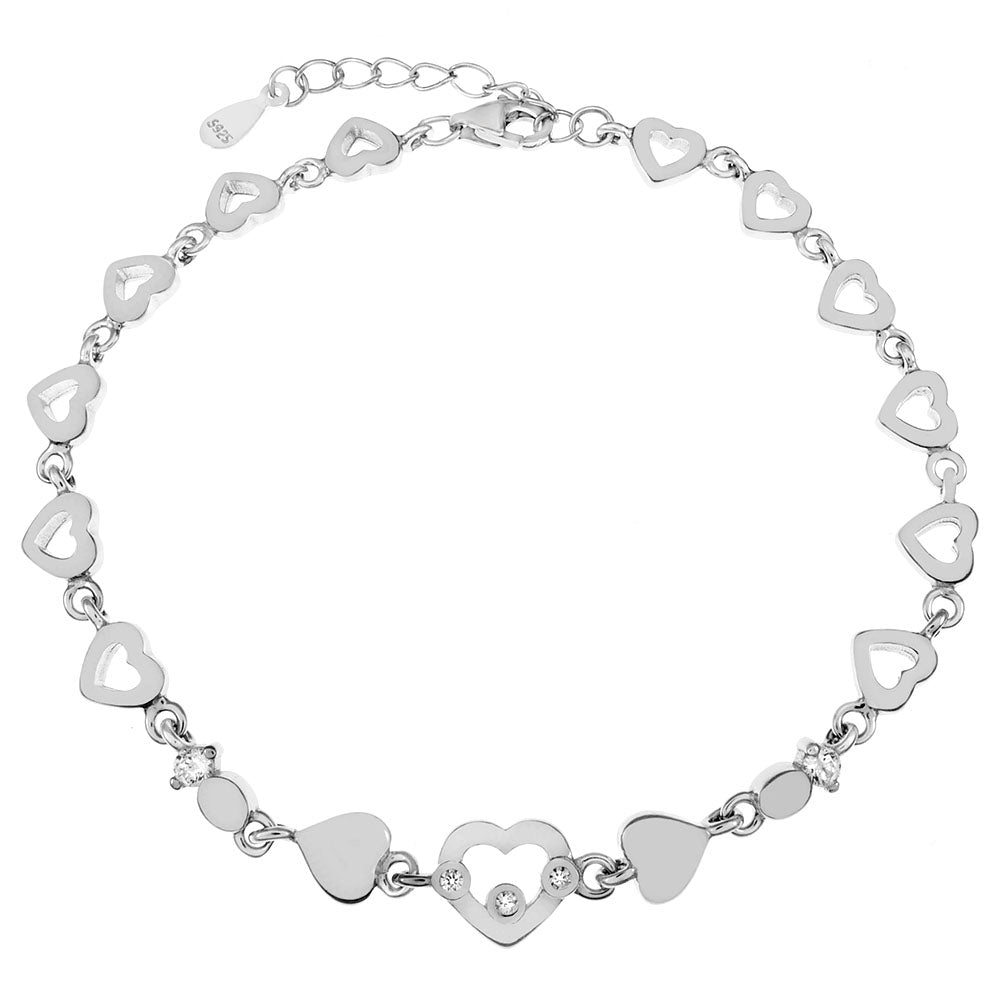 heart cutout links sterling silver bracelet