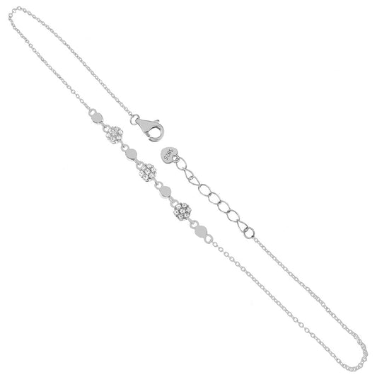 CZ Flower Sterling Silver Rhodium Anklet