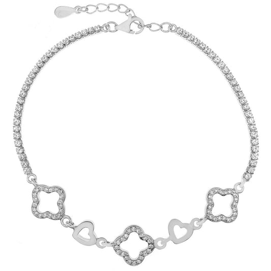 Fancy CZ - Cutout Heart Rhodium Bracelet