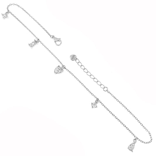 Assorted Dangle Cubic Zirconia Rhodium Anklet