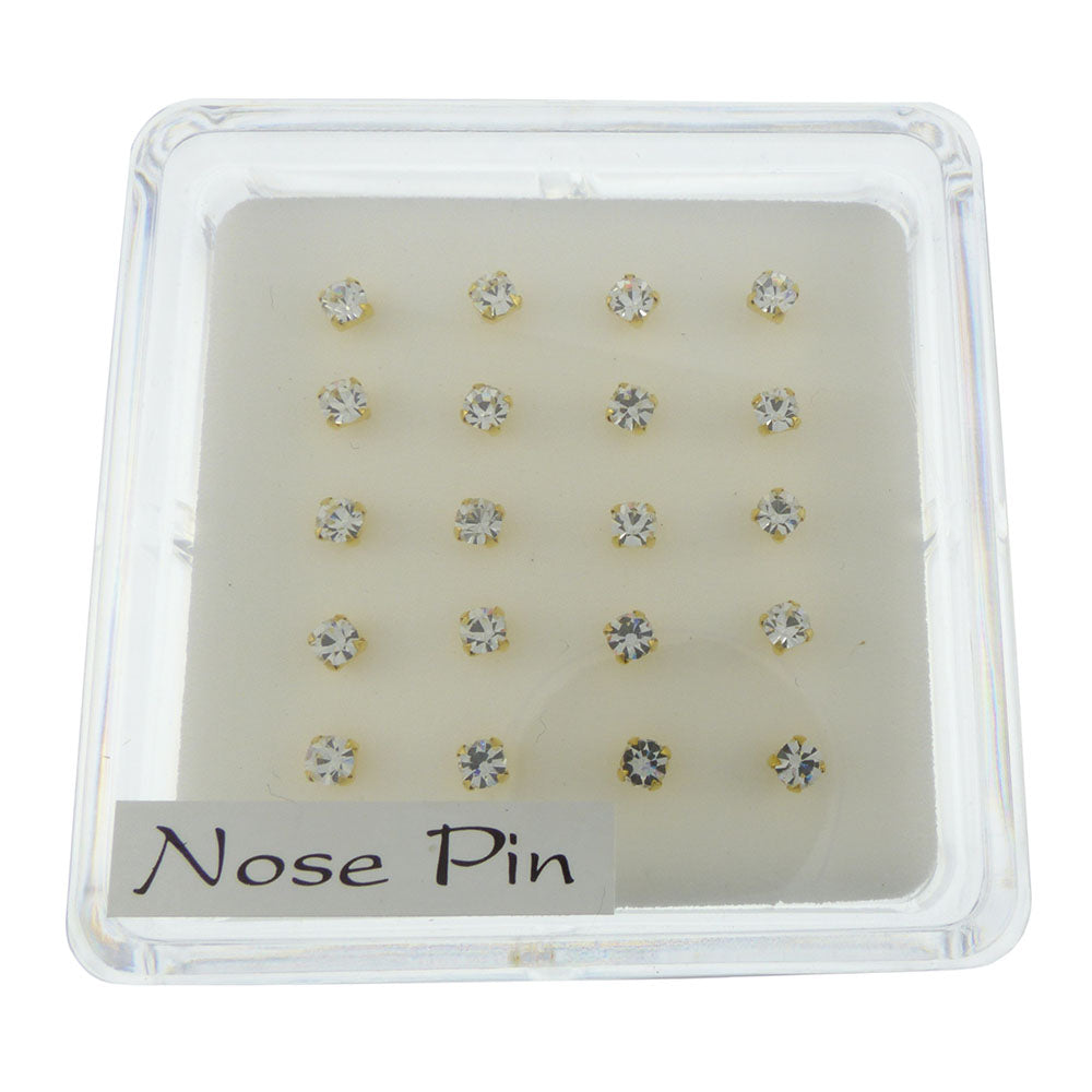 Round 3mm Crystal Claw Nose Stud Ball End Gold Plated