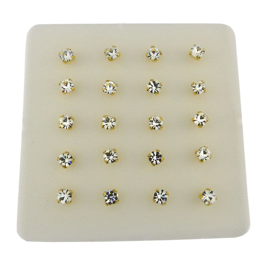 Round 3mm Crystal Claw Nose Stud Ball End Gold Plated