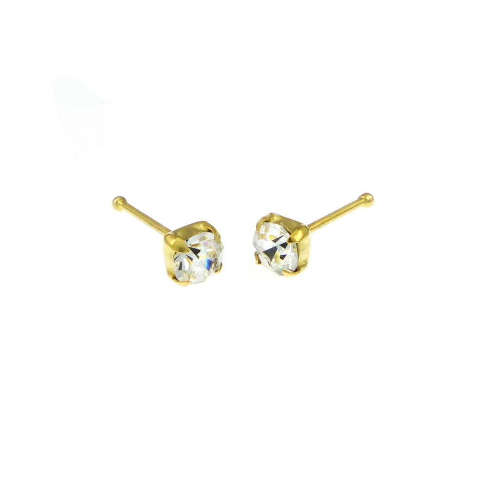 Round 3mm Crystal Claw Nose Stud Ball End Gold Plated