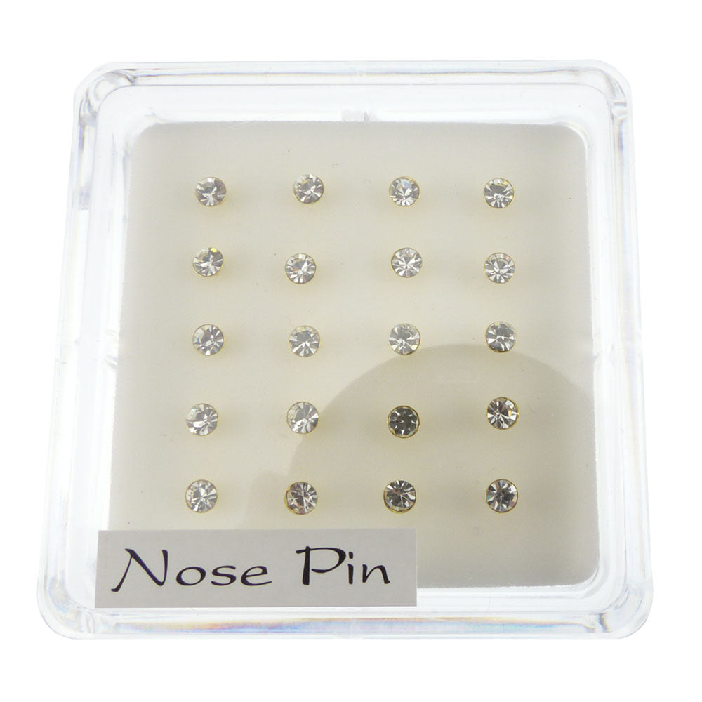 3mm Round Crystal Nose Stud Gold Plated Ball End