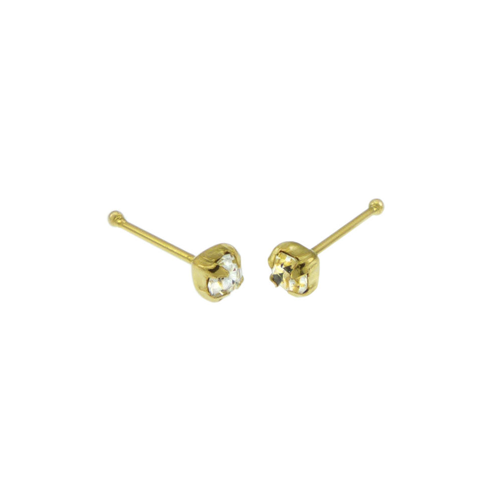 2.5mm Crystal Claw Nose Stud Gold Plated Ball End