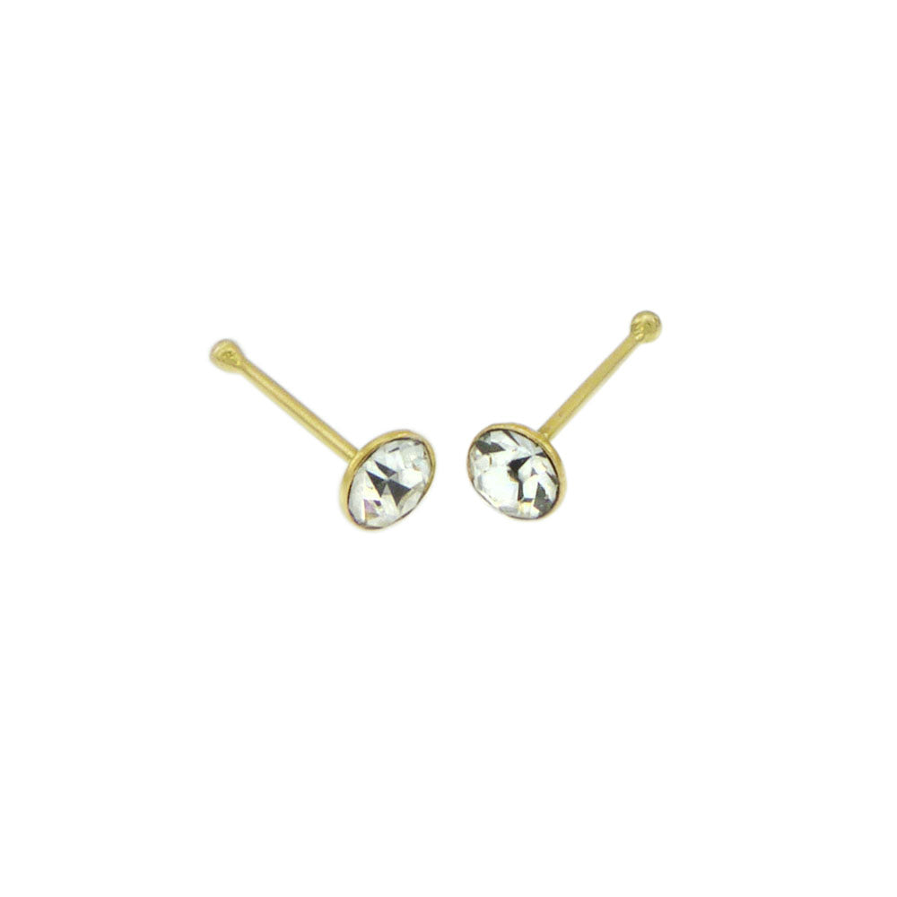 Round 2.5mm Crystal Nose Stud Ball End Gold Plated