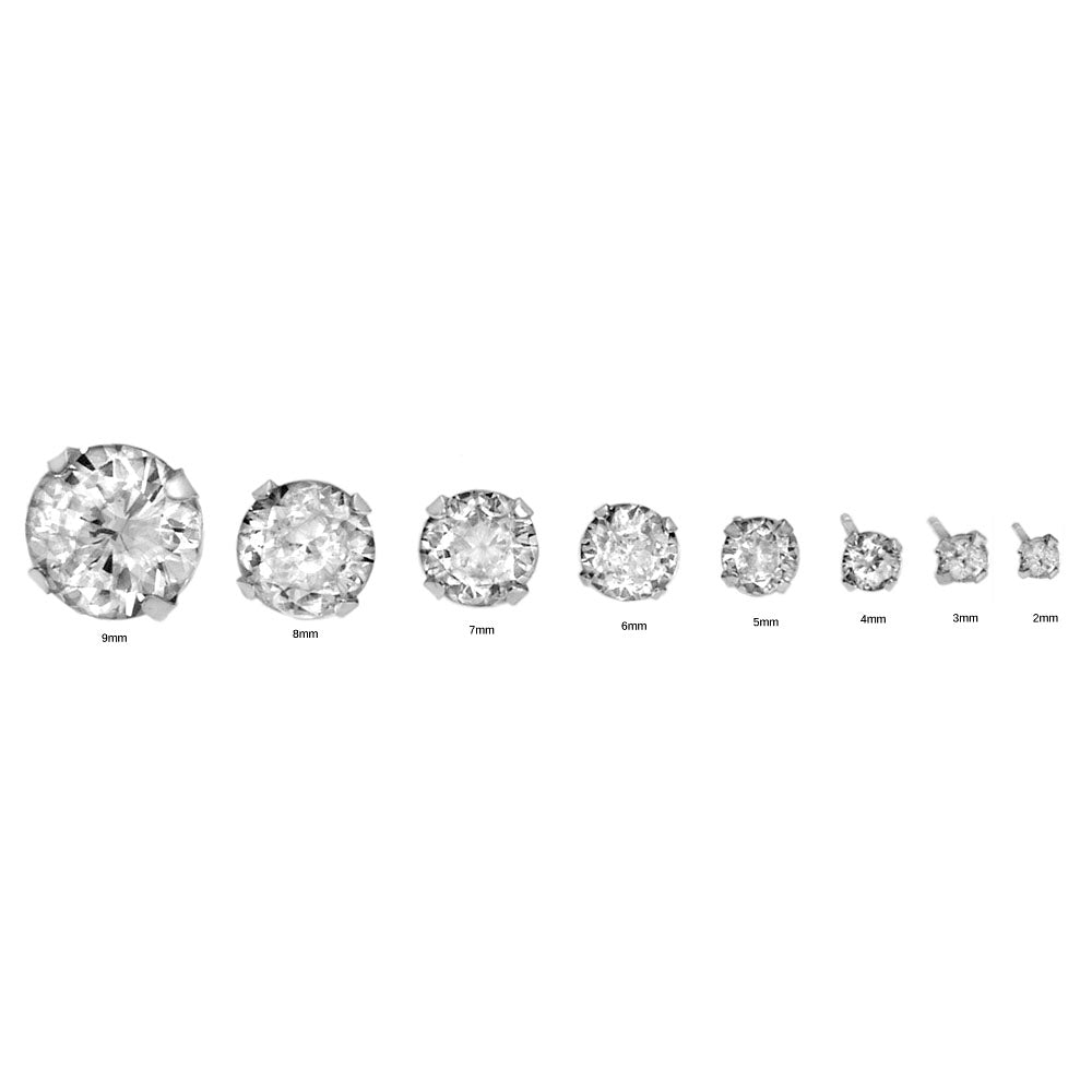 Sterling Silver Round CZ Stamping Stud Earrings