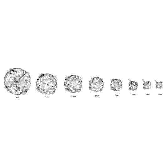 Sterling Silver Round CZ Stamping Stud Earrings