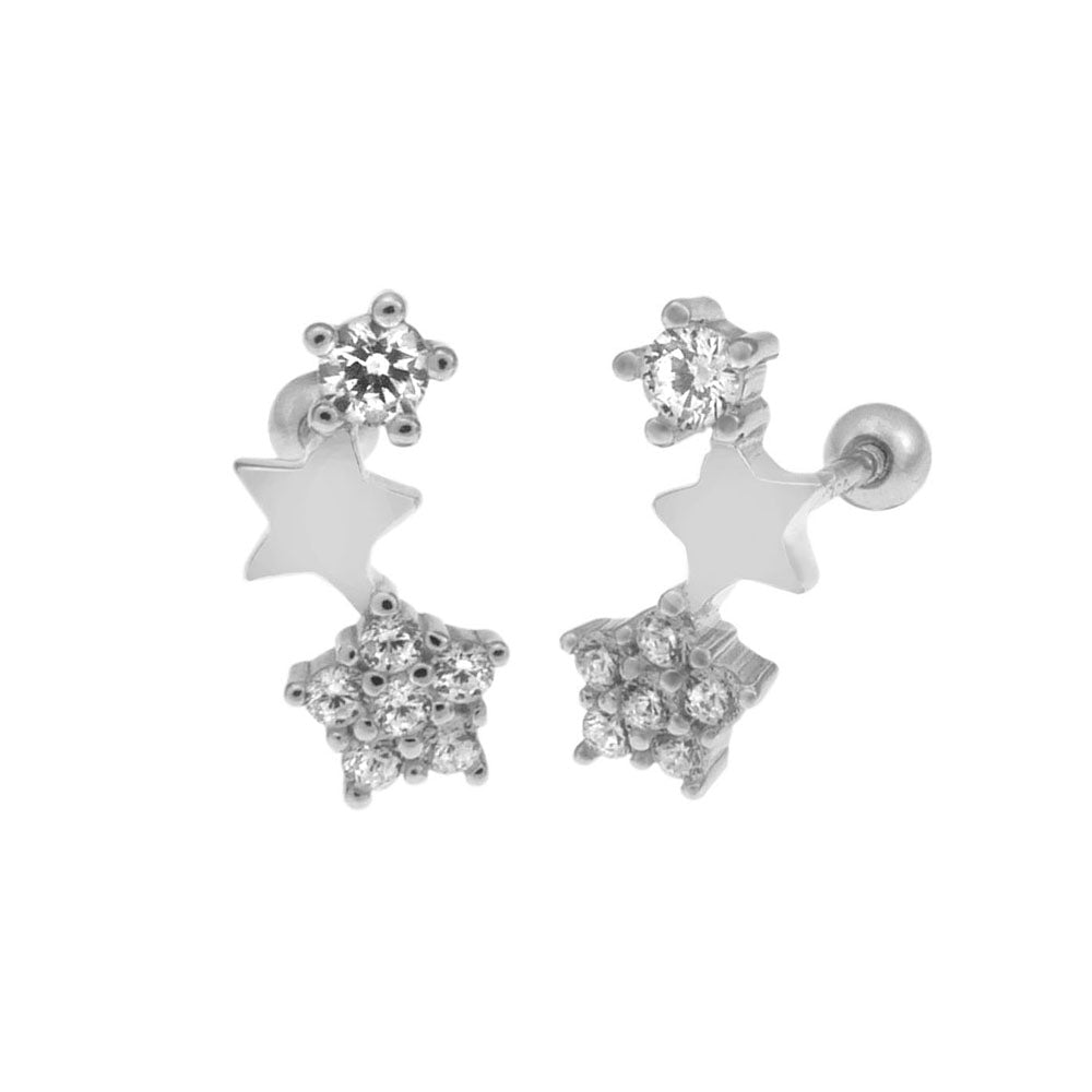 Triple Star Drop Earrings with Ball Crew Back