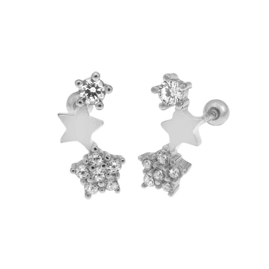 Triple Star Drop Earrings with Ball Crew Back