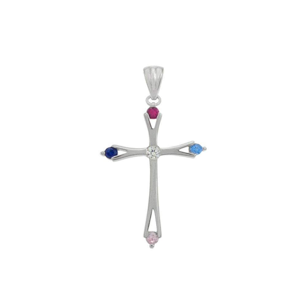 Sterling Silver Multi Color CZ Cross Pendant