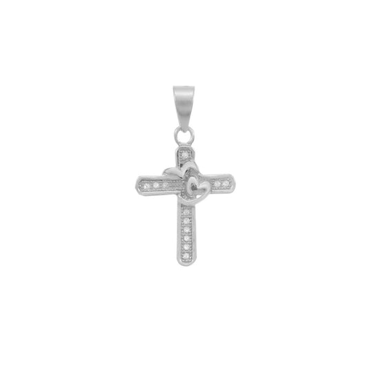 Sterling Silver Rhodium CZ Cross Pendant