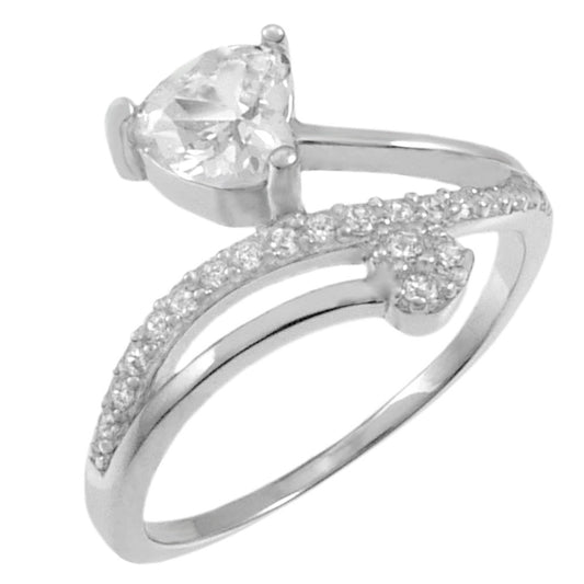 6.5mm CZ Heart Sterling Silver Rhodium ring