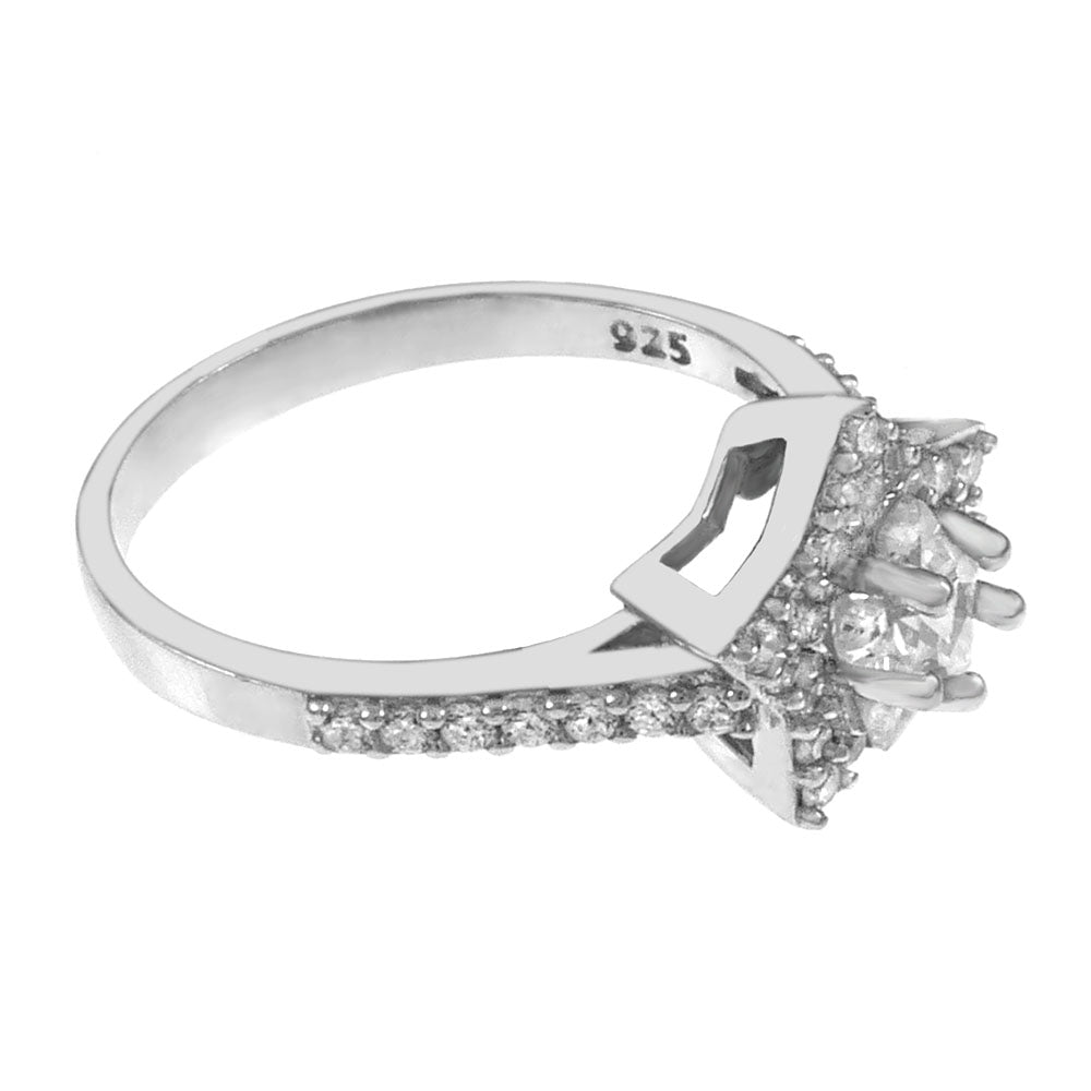 Star Shape Halo CZ Sterling Silver Engagement Ring