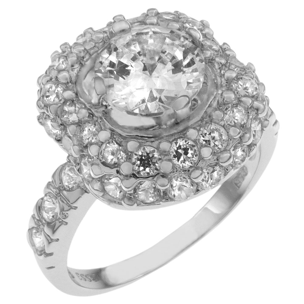 7mm Round Cubic Zirconia Halo Sterling Silver Ring