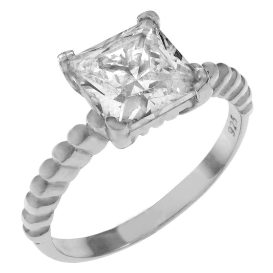 7 7mm Princess Cut CZ Solitaire Sterling Silver Engagement Ring