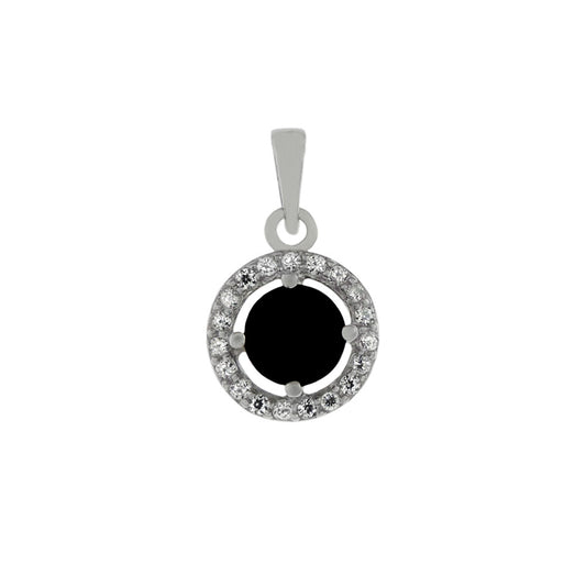 Sterling Silver Halo Simulated Black CZ Solitaire Pendant