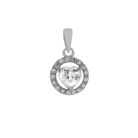 Sterling Silver Halo Clear CZ Heart Pendant