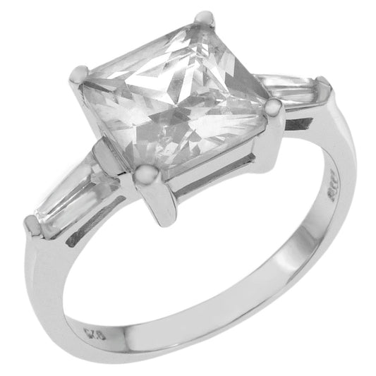 Princess Cut 8x8mm Cubic Zirconia Sterling Silver Engagement Ring