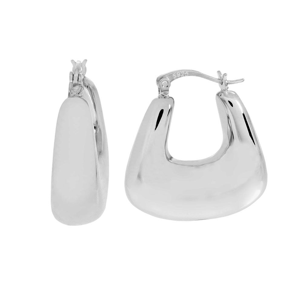 .925 Sterling Silver Chunky Rhodium Hoop Earrings