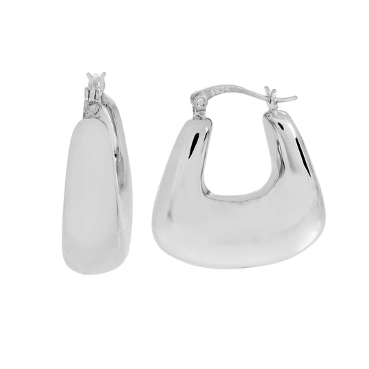 .925 Sterling Silver Chunky Rhodium Hoop Earrings