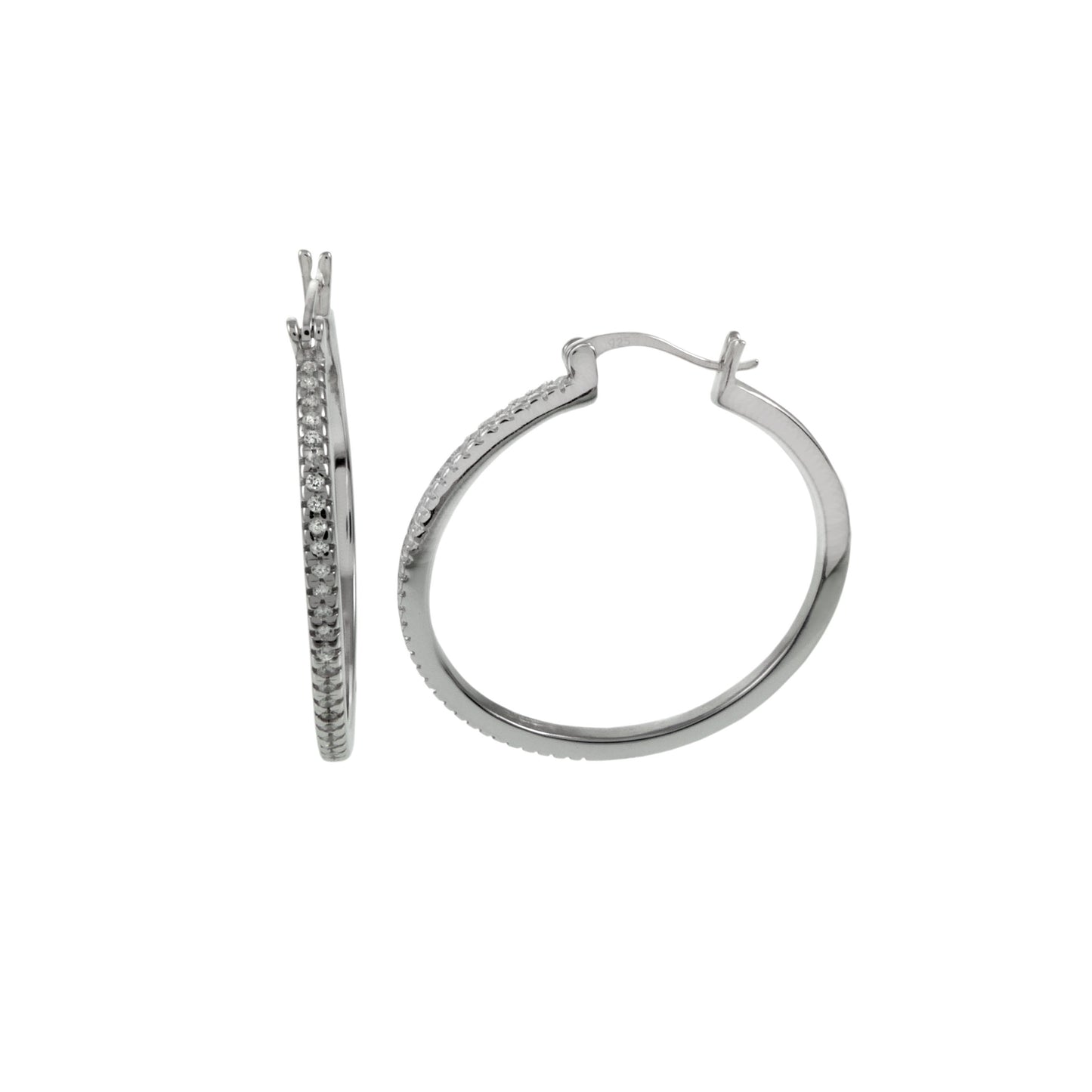 Micro Pave CZ Rhodium Hoop Earrings