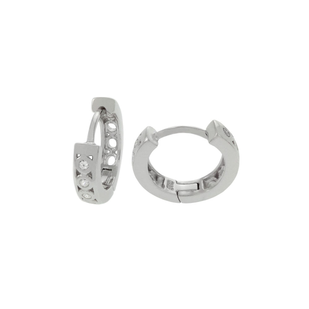 Sterling Silver Rhodium Plated CZ Huggie Hoop Earrings